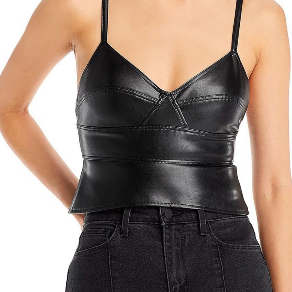 A.L.C. Gweneth Womens Faux Leather V Neck Cropped Size 8
